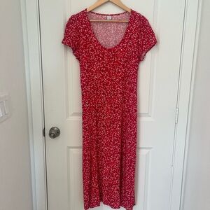 Old Navy Red Floral Midi Dress